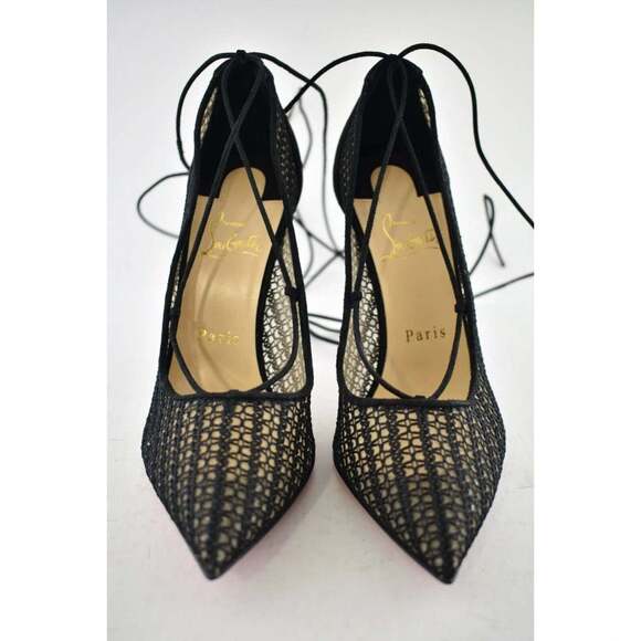 Christian Louboutin Peropik 100 Black Suede Lace Up Tie Sandal Heel Pump 38 - Picture 5 of 12